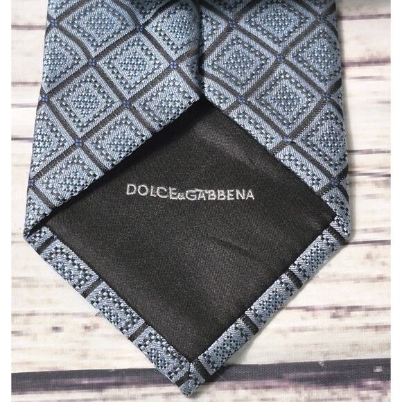 Dolce & Gabbana Blue And Black Geometric Print Tie 100% Silk Necktie - Picture 4 of 6